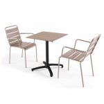 Ensemble table 60 cm chne clair et 2 fauteuils en mtal taupe