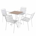 Ensemble table 60 cm chêne clair et 4 chaises en métal blanc Ensemble table 60 cm chêne clair et 4 chaises en métal blanc