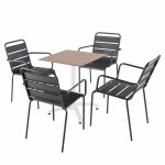Ensemble table 60 cm chêne clair et 4 chaises en métal gris Ensemble table 60 cm chêne clair et 4 chaises en métal gris