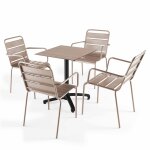 Ensemble table 60 cm chne clair et 4 fauteuils en mtal taupe