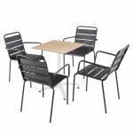 Ensemble table 60 cm chne naturel et 4 chaises en mtal gris