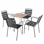 Ensemble table 70 cm chne fonc et 4 chaises en mtal gris