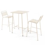 Ensemble table de bar et 2 chaises hautes en mtal ivoire