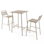 Ensemble table de bar et 2 chaises hautes en métal taupe Ensemble table de bar et 2 chaises hautes en métal taupe