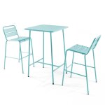 Ensemble table de bar et 2 chaises hautes en métal turquoise Ensemble table de bar et 2 chaises hautes en métal turquoise