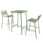 Ensemble table de bar et 2 chaises hautes en métal vert cactus Ensemble table de bar et 2 chaises hautes en métal vert cactus