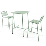 Ensemble table de bar et 2 chaises hautes en mtal vert sauge