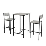 Ensemble table de bar + 2 chaises - pieds effet bois et mtal noir
