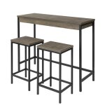 Ensemble table de bar + 2 tabourets effet bois et mtal noir