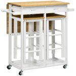 Ensemble table de bar 2 tabourets 2 tiroirs bois bambou verni blanc