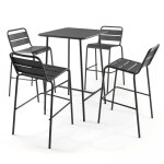 Ensemble table de bar et 4 chaises hautes en métal anthracite Ensemble table de bar et 4 chaises hautes en métal anthracite
