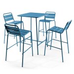 Ensemble table de bar et 4 chaises hautes en métal bleu pacific Ensemble table de bar et 4 chaises hautes en métal bleu pacific