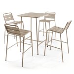 Ensemble table de bar et 4 chaises hautes en métal taupe Ensemble table de bar et 4 chaises hautes en métal taupe