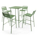 Ensemble table de bar et 4 chaises hautes en métal vert cactus Ensemble table de bar et 4 chaises hautes en métal vert cactus