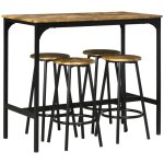 Ensemble table de bar 4 tabourets industriel métal noir aspect bois Ensemble table de bar 4 tabourets industriel métal noir aspect bois