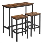 Ensemble table de bar tabourets effet bois marron rustique et noir Ensemble table de bar tabourets effet bois marron rustique et noir