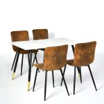 Ensemble table blanche effet marbre et 4 chaises scandinaves Ensemble table blanche effet marbre et 4 chaises scandinaves