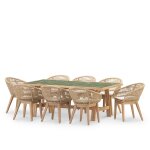 Ensemble de table en bois et céramique verte et 8 chaises en corde Ensemble de table en bois et céramique verte et 8 chaises en corde