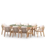 Ensemble de table en bois vert et céramique et 8 chaises Ensemble de table en bois vert et céramique et 8 chaises