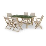 Ensemble table céramique verte 205x105 + 6 chaises textilenne beige Ensemble table céramique verte 205x105 + 6 chaises textilenne beige