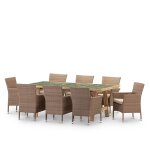 Ensemble table cramique verte 205x105 + 8 chaises rotin synth