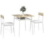 Ensemble table et chaises 2 chaises encastrables acier blanc et chne