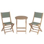 Ensemble table et chaises 2 places bois d'acacia et textilène kaki Ensemble table et chaises 2 places bois d'acacia et textilène kaki