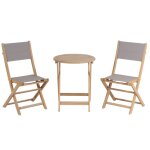 Ensemble table et chaises 2 places bois d'acacia et textilène taupe Ensemble table et chaises 2 places bois d'acacia et textilène taupe