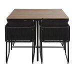 Ensemble table en composite imitation teck et fauteuils en résine recyclée noire de jardin Ensemble table en composite imitation teck et fauteuils en résine recyclée noire de jardin