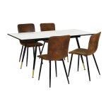 Ensemble table effet marbre + 4 chaises vintage en suédine brun Ensemble table effet marbre + 4 chaises vintage en suédine brun