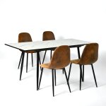 Ensemble table extensible blanc 120 - 160 et 4 chaises marron vintage