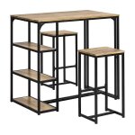 Ensemble de table haute et 2 tabourets de bar effet bois et mtal noir