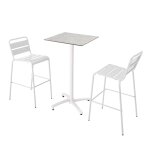 Ensemble table haute stratifi bton gris clair et 2 chaises blanc
