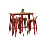 Ensemble table haute et tabourets métal industriel rouge Ensemble table haute et tabourets métal industriel rouge