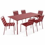 Ensemble table de jardin et 6 chaises en m�tal pourpre