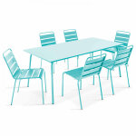 Ensemble table de jardin et 6 chaises en métal turquoise Ensemble table de jardin et 6 chaises en métal turquoise
