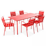 Ensemble table de jardin et 6 fauteuils en métal rouge Ensemble table de jardin et 6 fauteuils en métal rouge