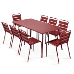 Ensemble table de jardin et 8 chaises en m�tal pourpre