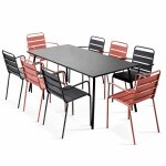 Ensemble table de jardin et 8 fauteuils en métal argile et gris Ensemble table de jardin et 8 fauteuils en métal argile et gris