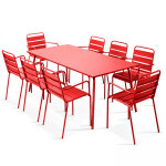 Ensemble table de jardin et 8 fauteuils en métal rouge Ensemble table de jardin et 8 fauteuils en métal rouge