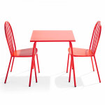 Ensemble table de jardin bistrot et 2 chaises en acier rouge