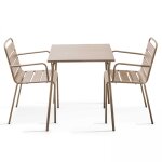 Ensemble table de jardin bistrot et 2 fauteuils acier taupe