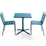 Ensemble table de jardin carre et 2 chaises mtal bleu pacific