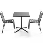 Ensemble table de jardin carre et 2 chaises mtal gris