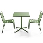 Ensemble table de jardin carre et 2 chaises mtal vert cactus