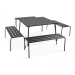 Ensemble table de jardin carrée et 4 bancs en métal anthracite Ensemble table de jardin carrée et 4 bancs en métal anthracite