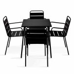 Ensemble table de jardin carr�e et 4 fauteuils acier noir