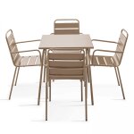 Ensemble table de jardin carr�e et 4 fauteuils acier taupe