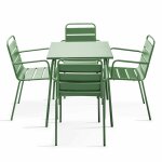Ensemble table de jardin carrée et 4 fauteuils acier vert cactus Ensemble table de jardin carrée et 4 fauteuils acier vert cactus