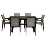 Ensemble table de jardin et chaises (x6), coloris noir / gris Ensemble table de jardin et chaises (x6), coloris noir / gris